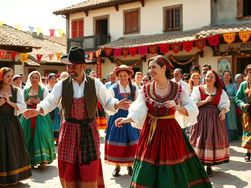 A vibrant image capturing a traditional festival in Naillat, with locals dressed in historical costumes, participating in folk dances, and showcasing local crafts.
